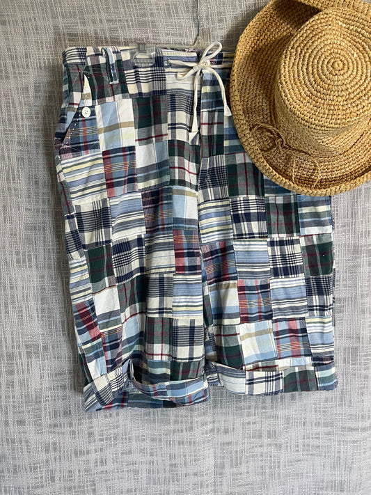 Vintage madras plaid shorts, plaid Bermuda shorts