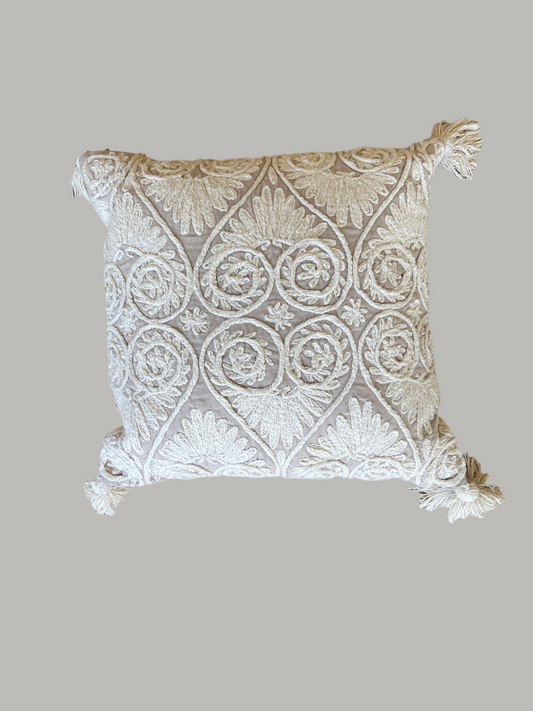 Chennile embroidered pillow, boho style eclectic pillow
