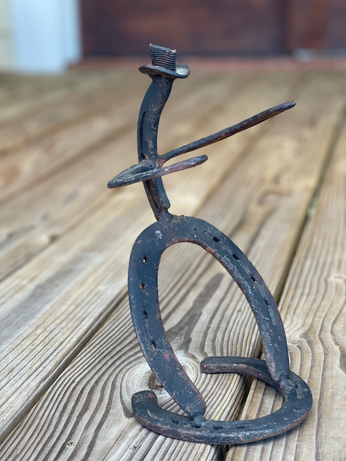 Horseshoe art, cowboy figurine, vintage cowboy