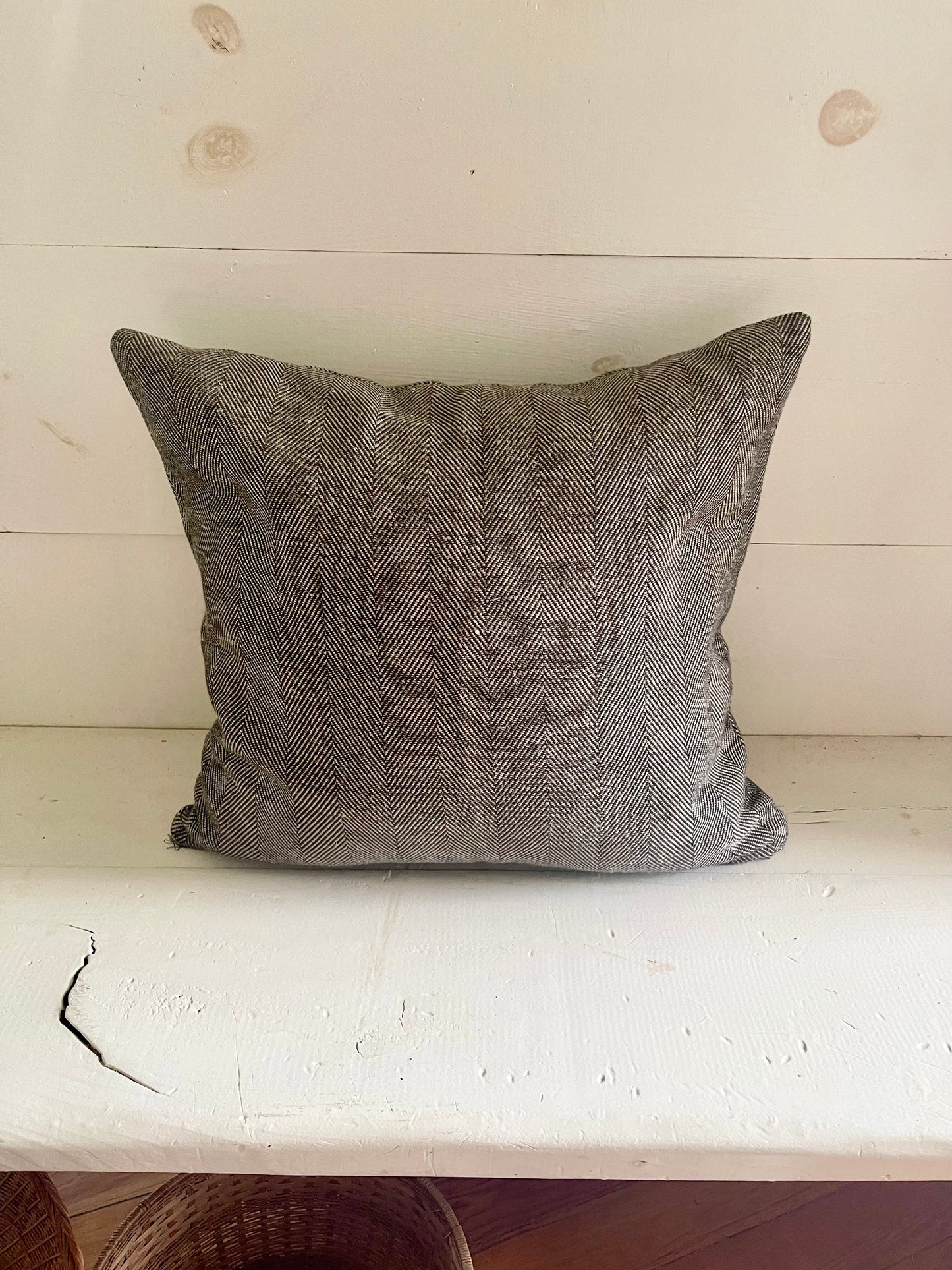 Black herringbone pillow, black pillow cover