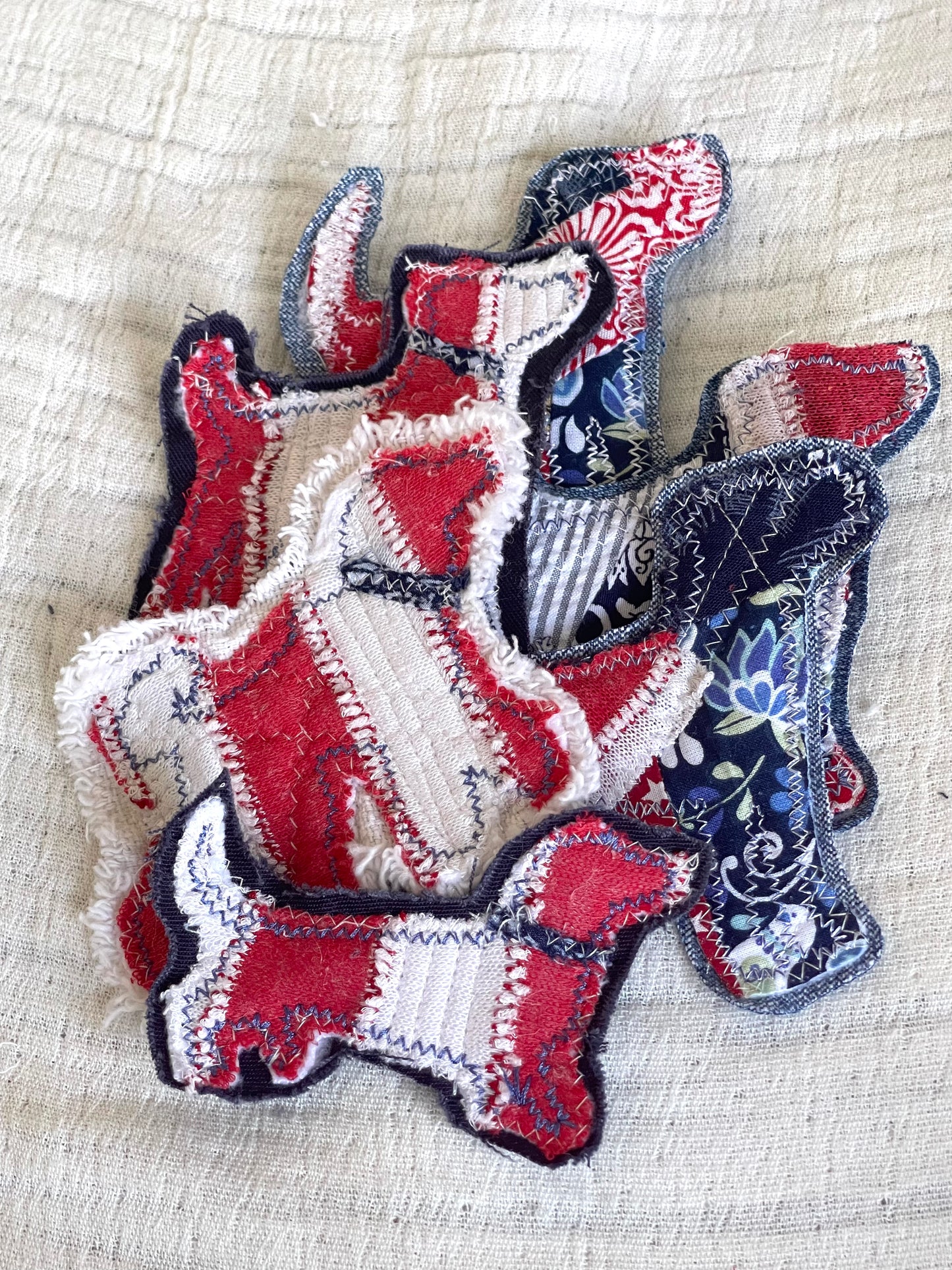 Patriotic denim applique, red white and blue fish applique patch, upcycled denim embellishments DIY upcycled denim supplies