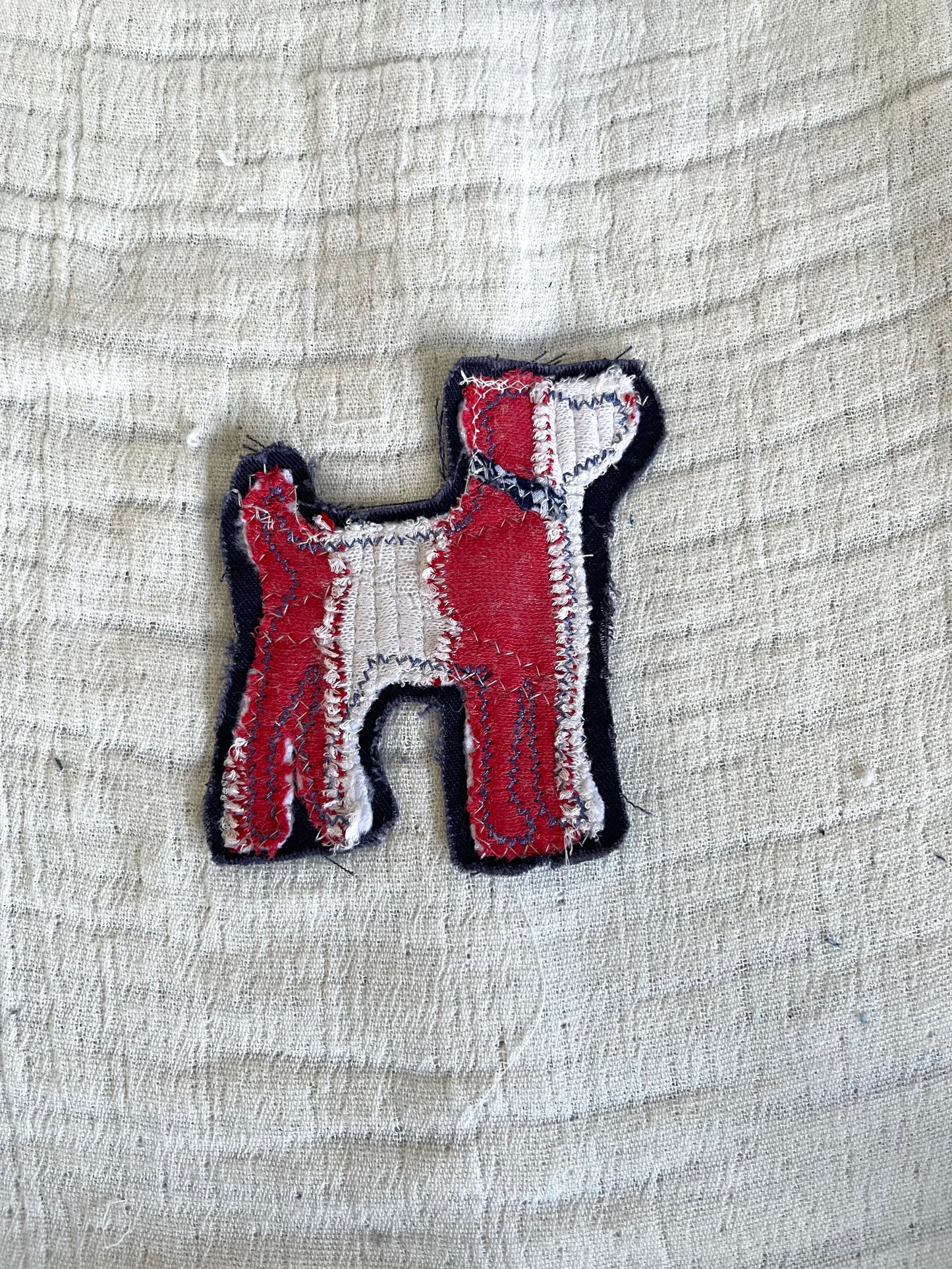 Patriotic denim applique, red white and blue dog applique patch, upcycled denim embellishments DIY upcycled denim supplies