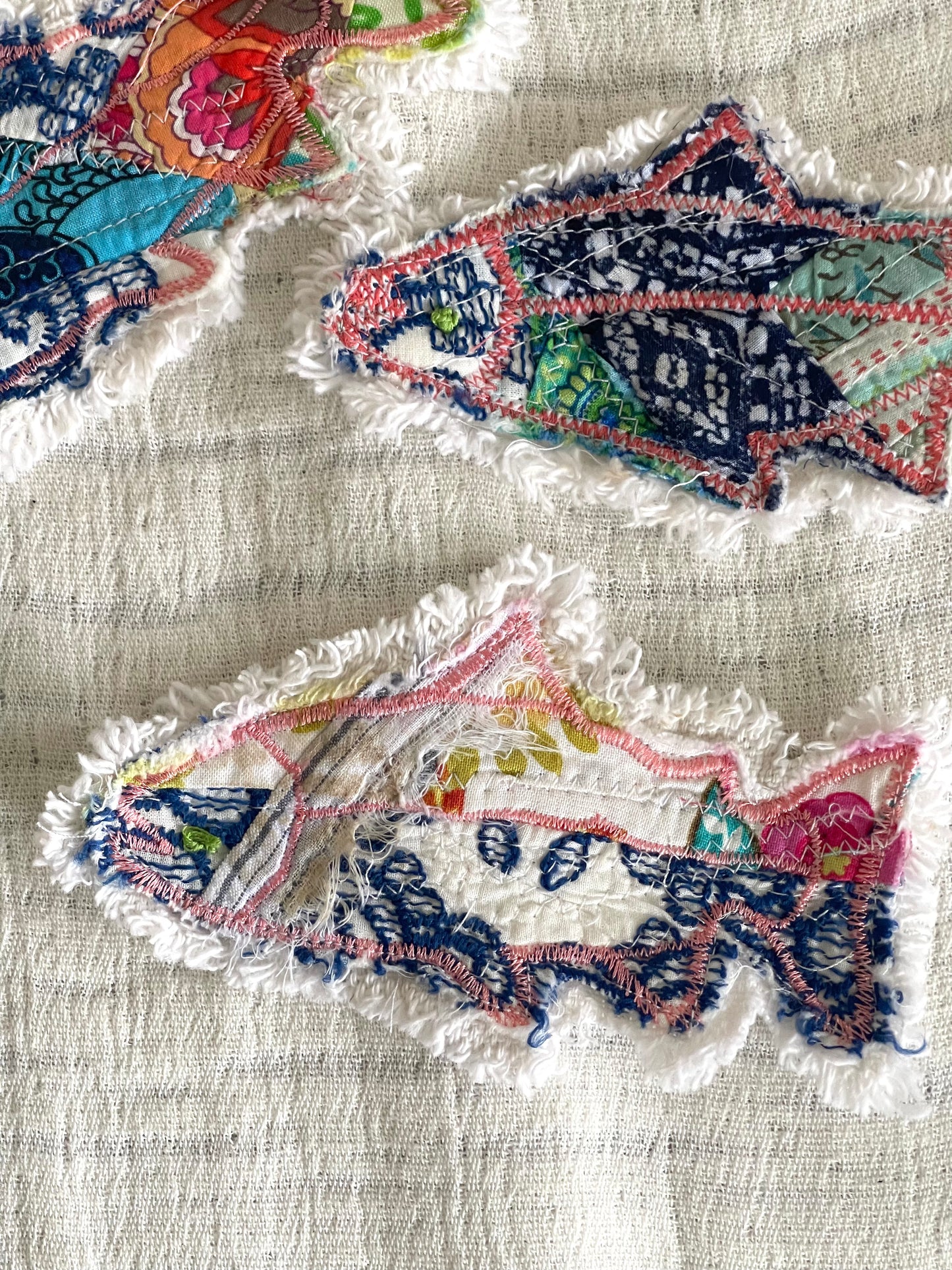 Fabric fish patch, upcycled jean patch, boho hippie appliquéd patch
