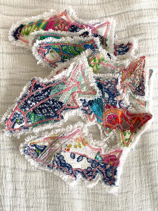 Fabric fish patch, upcycled jean patch, boho hippie appliquéd patch