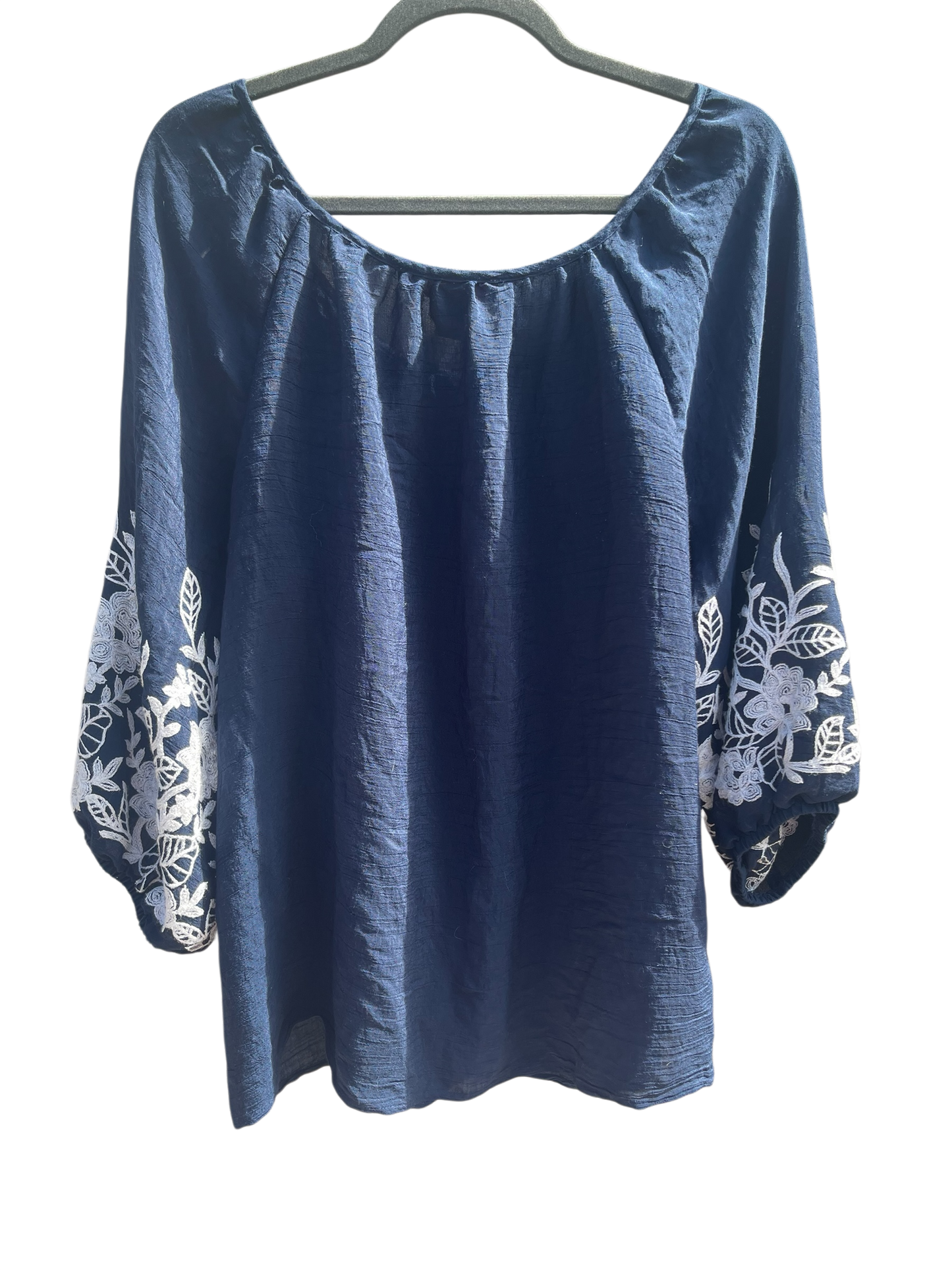 Navy embroidered blouse, reloved sustainable recycled clothing