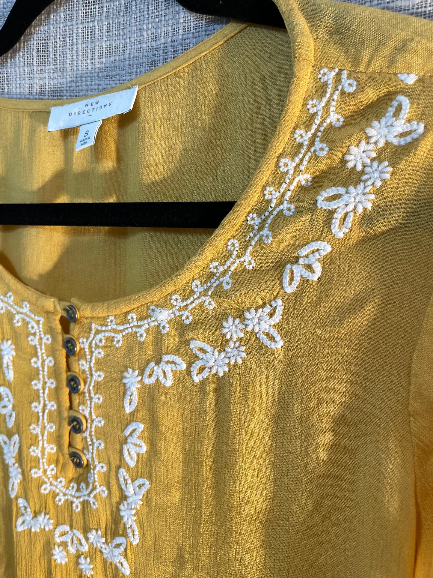 Boho flowy top, sunny gold shirt, embroidered blouse