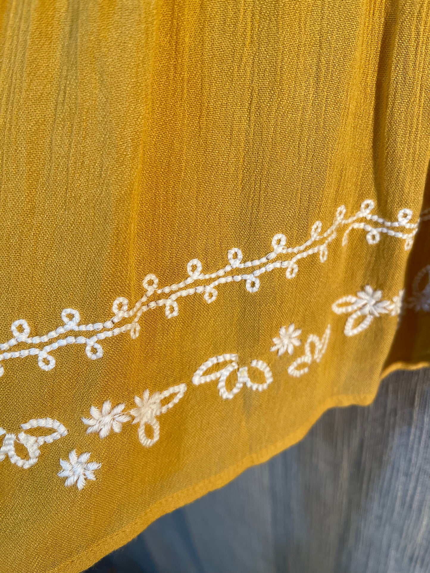 Boho flowy top, sunny gold shirt, embroidered blouse