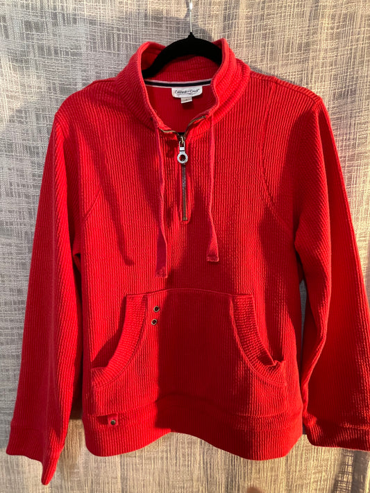 Red ribbed sweatshirt, coldwatercreek sweatshirt, athleisure