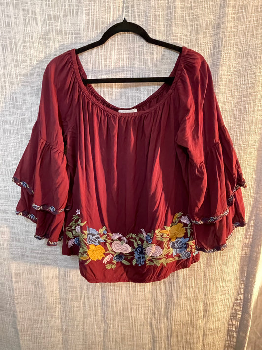 Embroidered peasant top, bohemian styled shirt, gently used