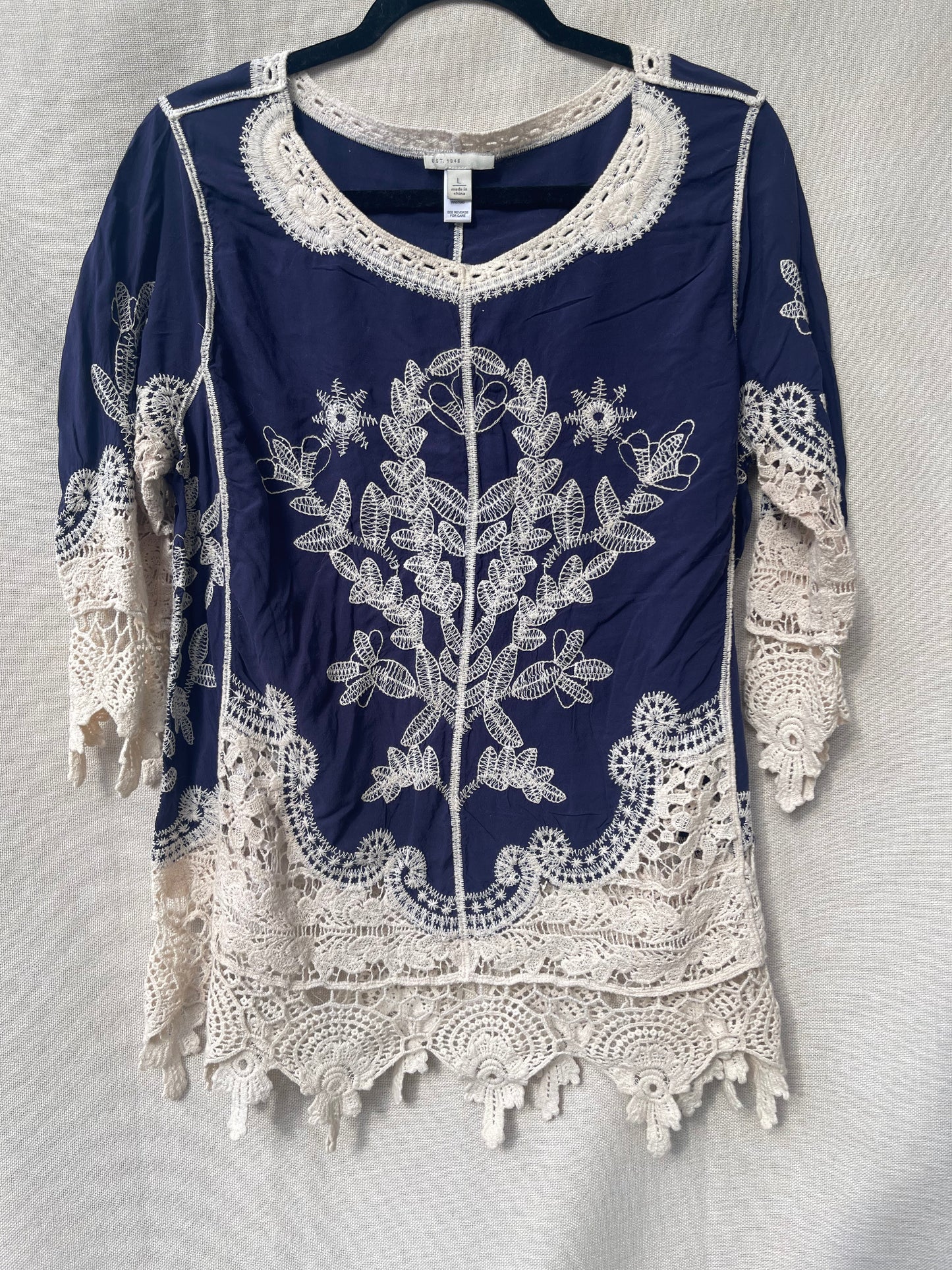 boho embroidered shirt, embroidery and lace design flowy top