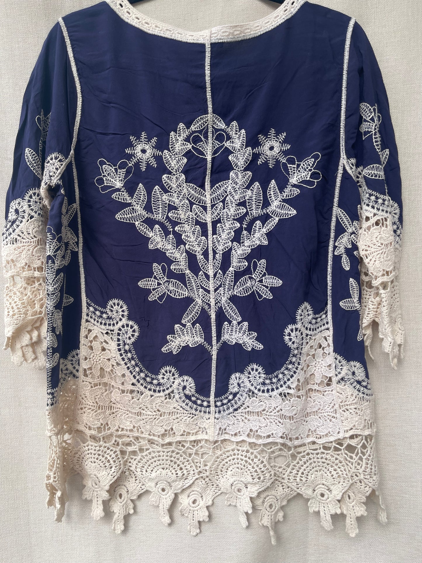 boho embroidered shirt, embroidery and lace design flowy top