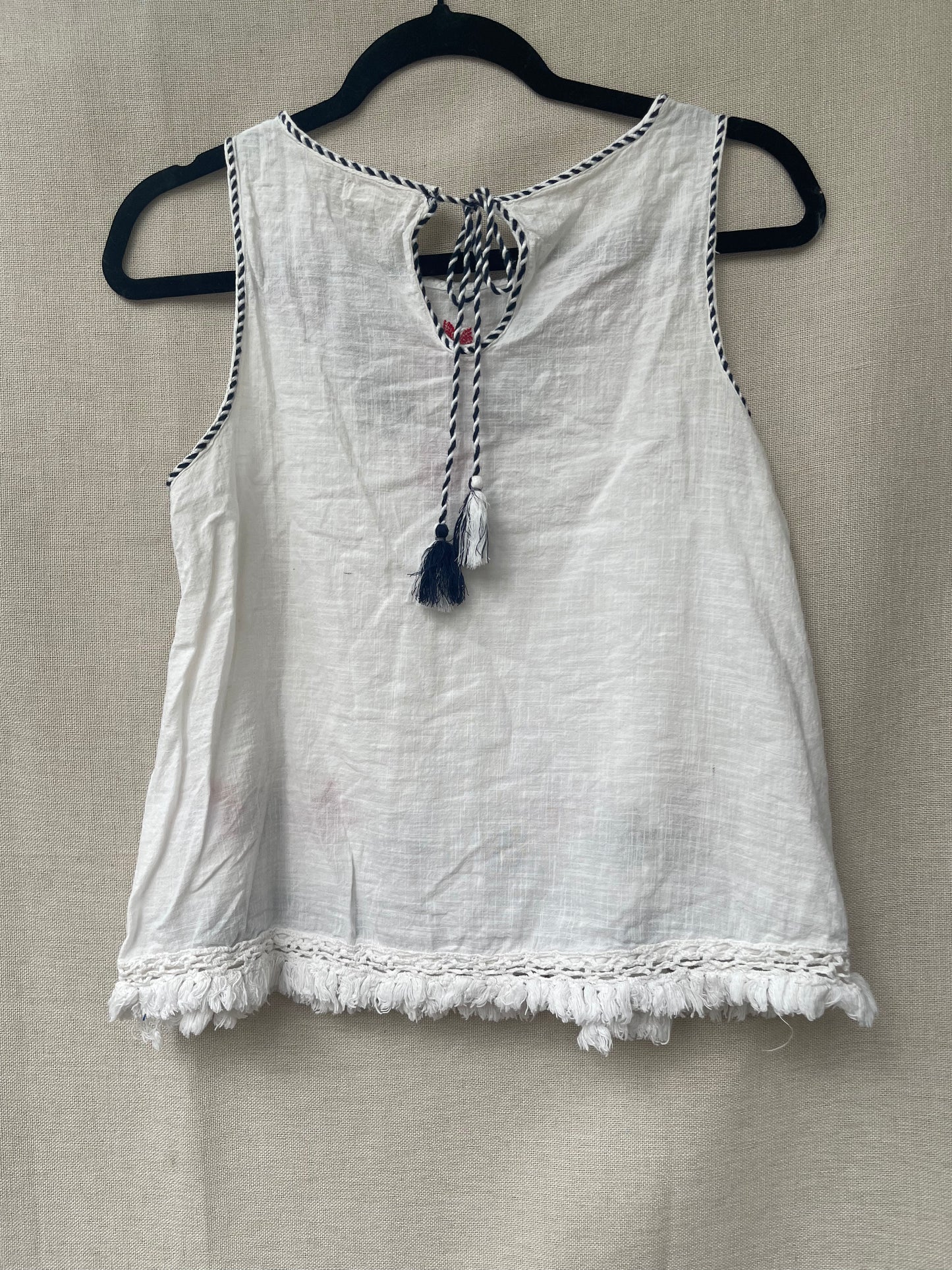 embroidered flowy tank, red white and blue tank top