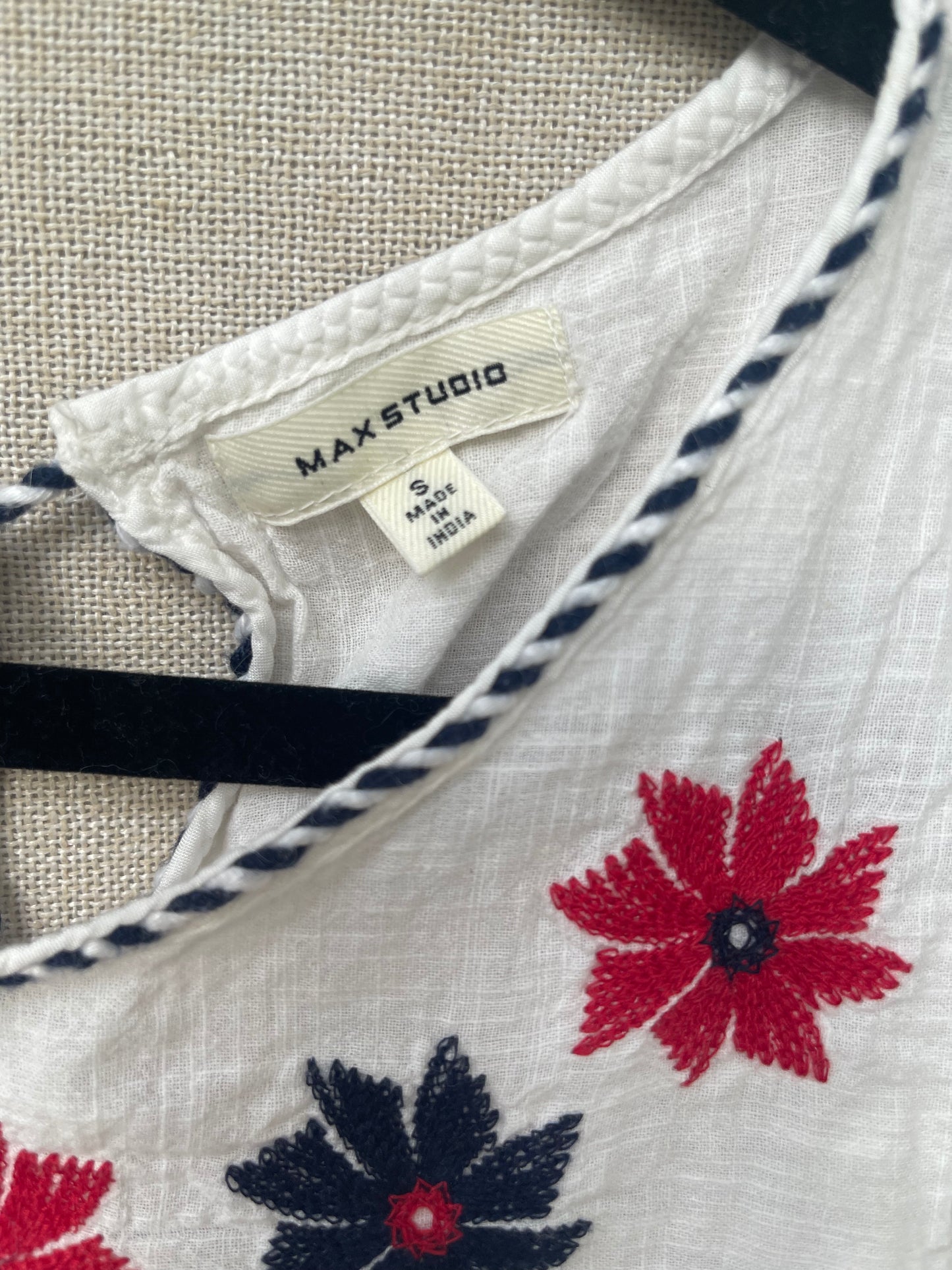 embroidered flowy tank, red white and blue tank top