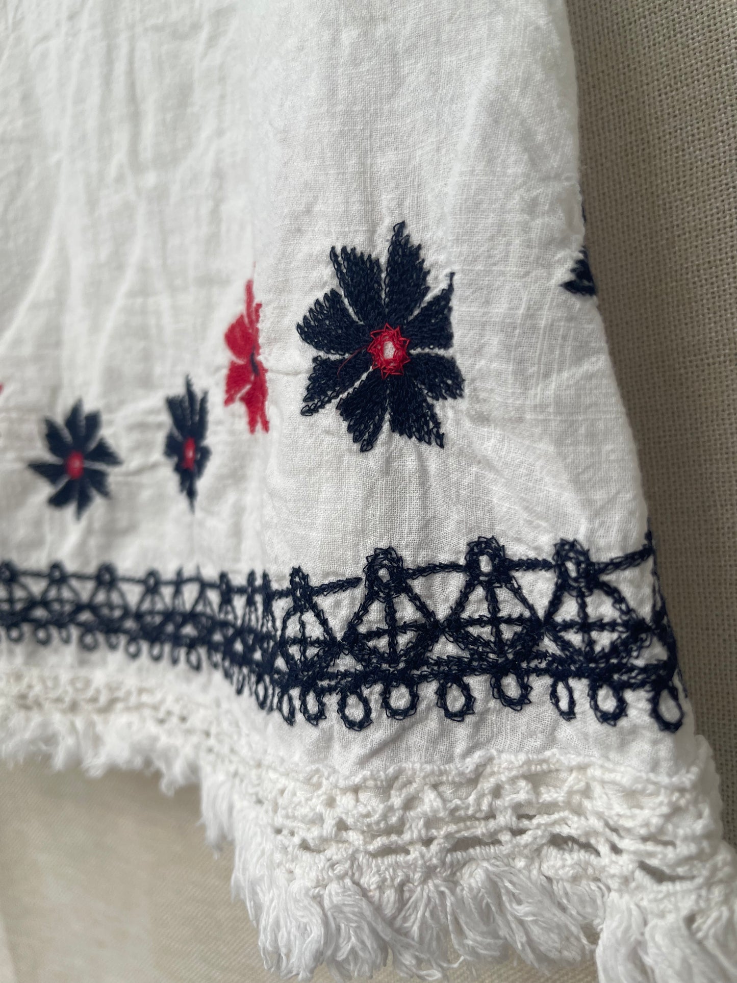 embroidered flowy tank, red white and blue tank top
