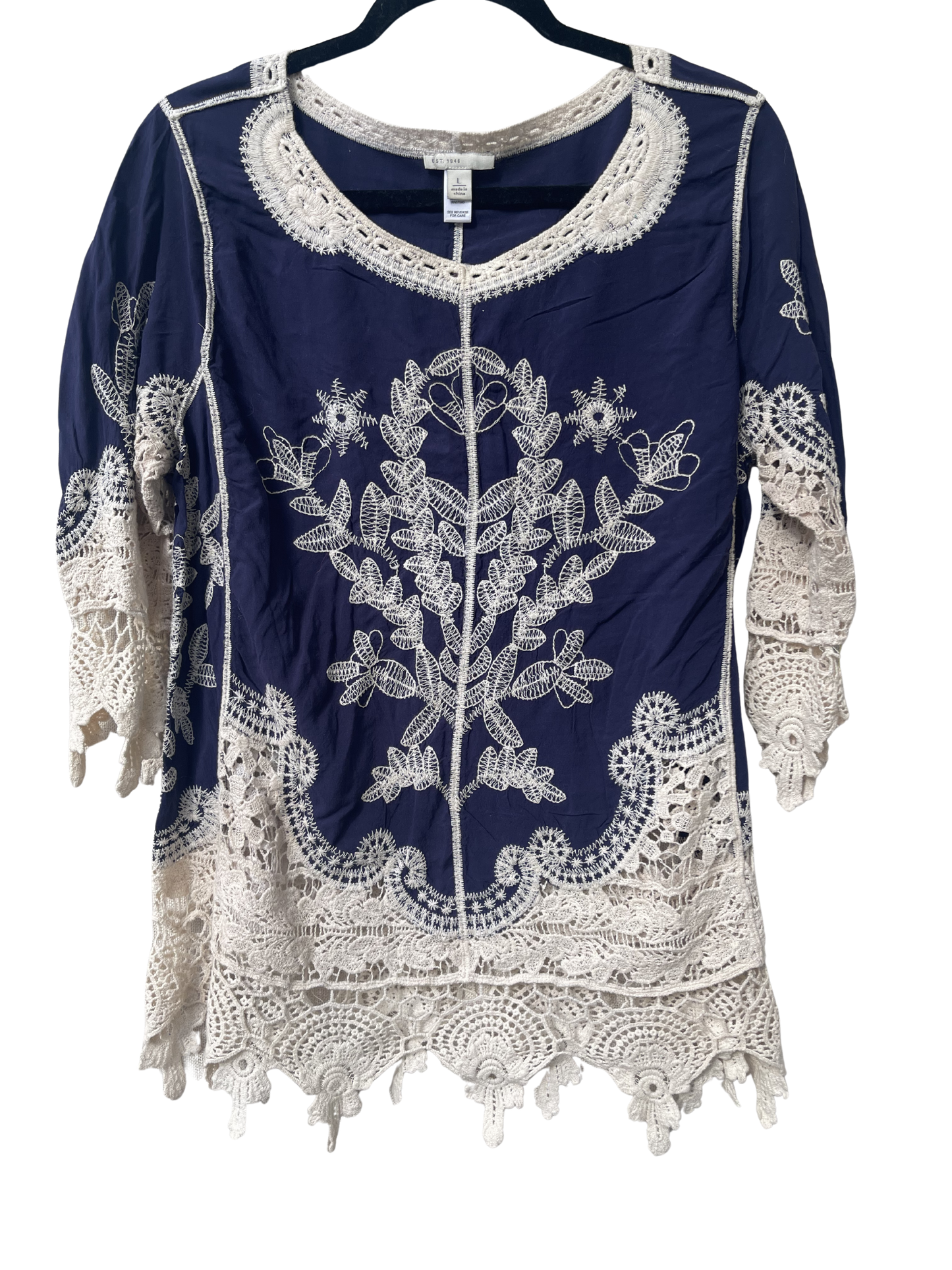 boho embroidered shirt, embroidery and lace design flowy top