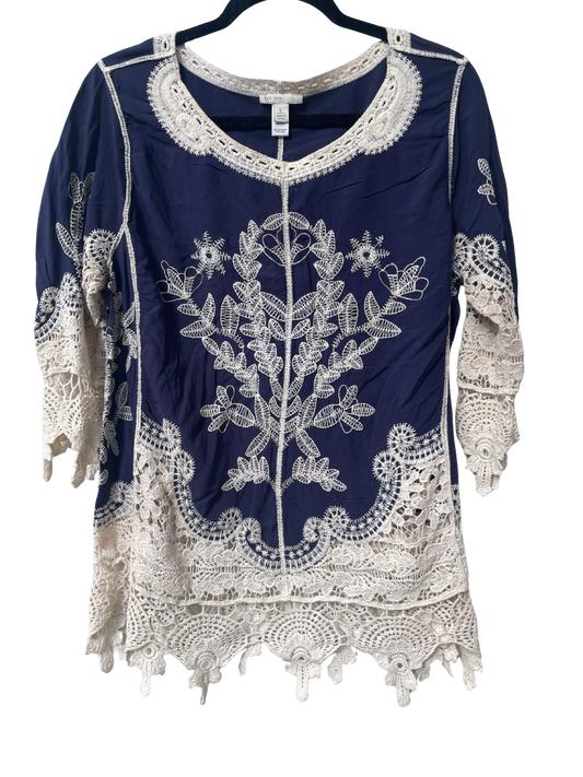 boho embroidered shirt, embroidery and lace design flowy top
