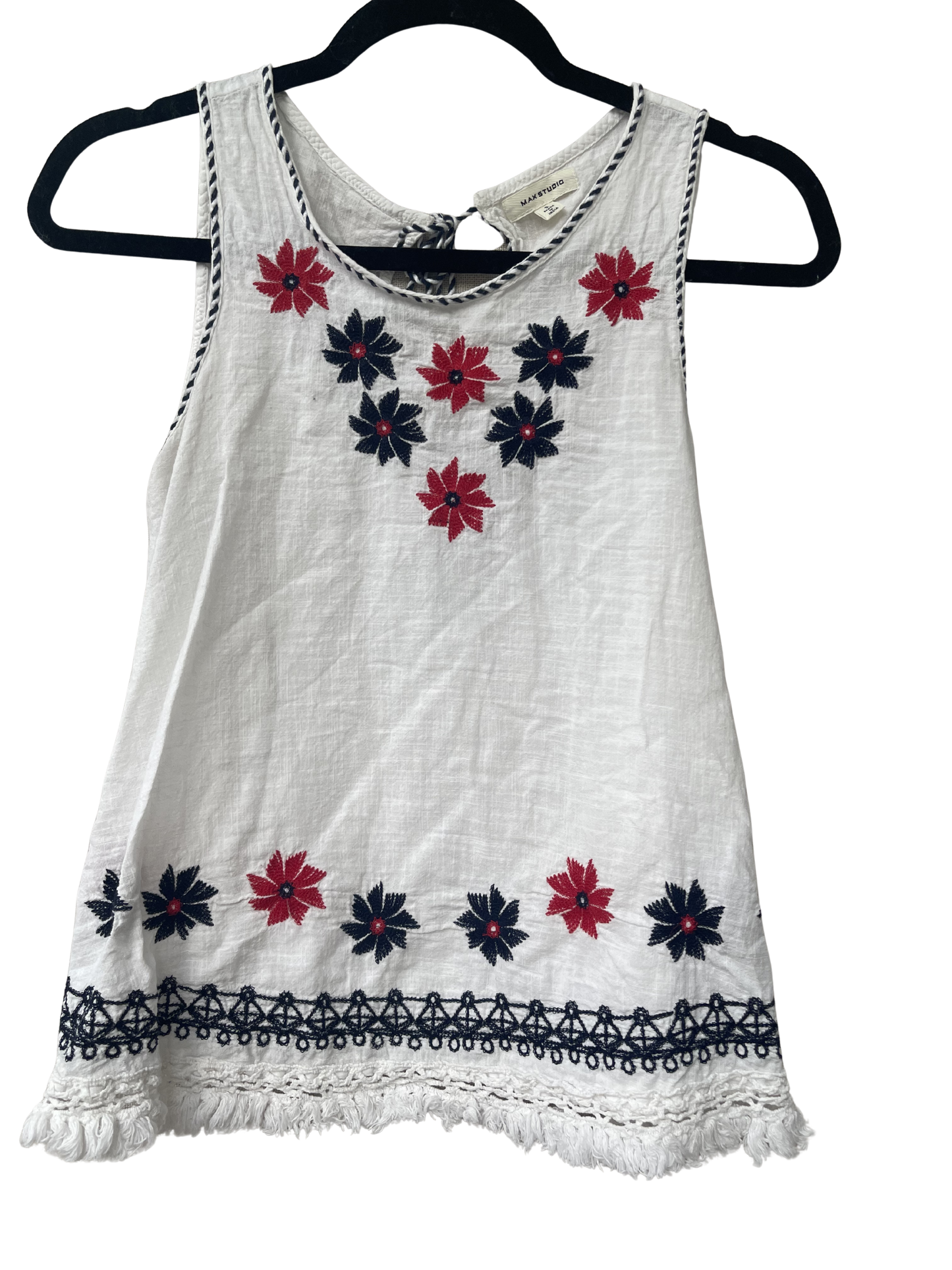 embroidered flowy tank, red white and blue tank top