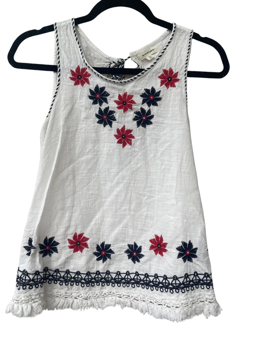 embroidered flowy tank, red white and blue tank top