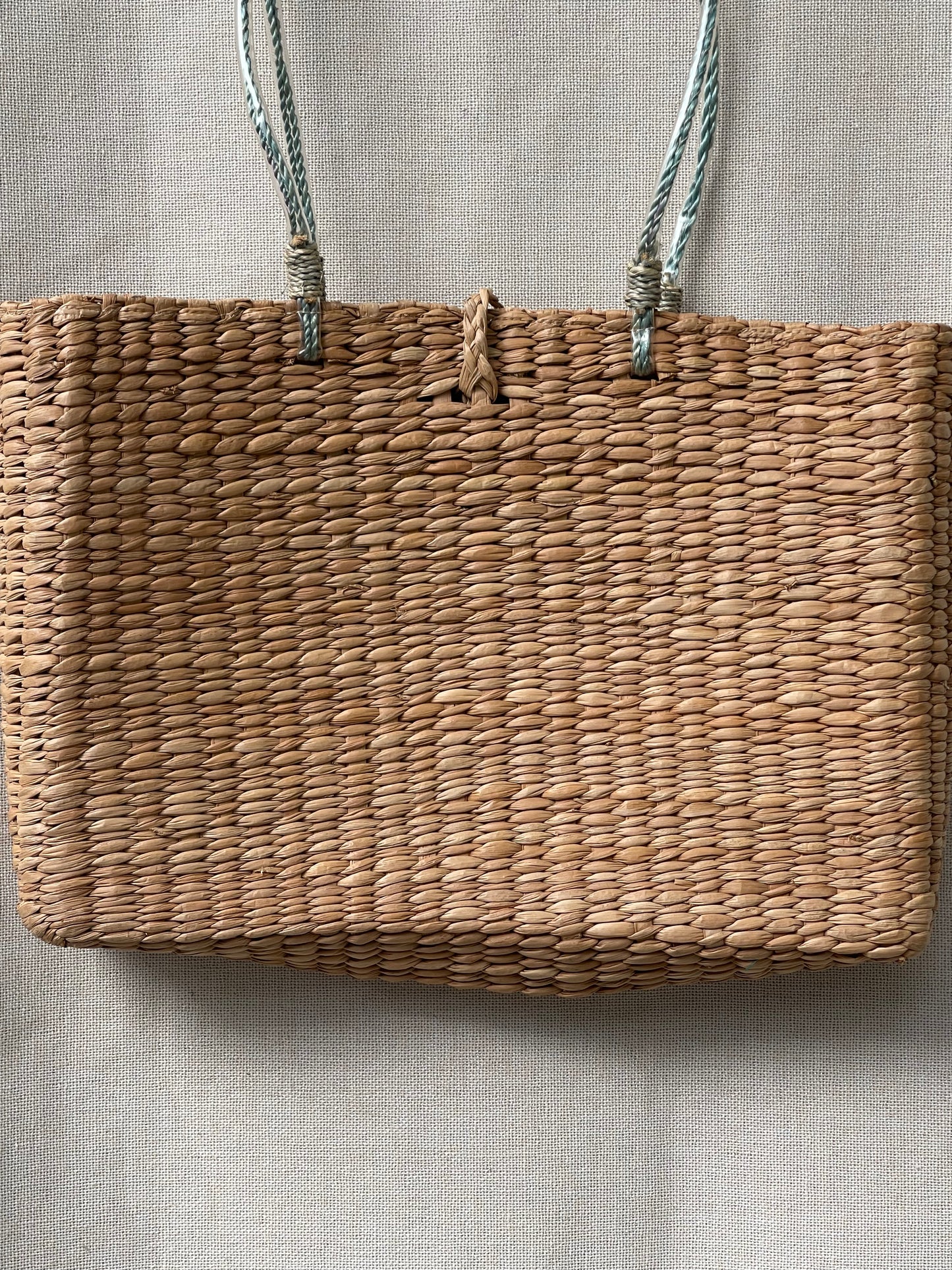 Vintage straw tote, embroidered flower summer hand bag