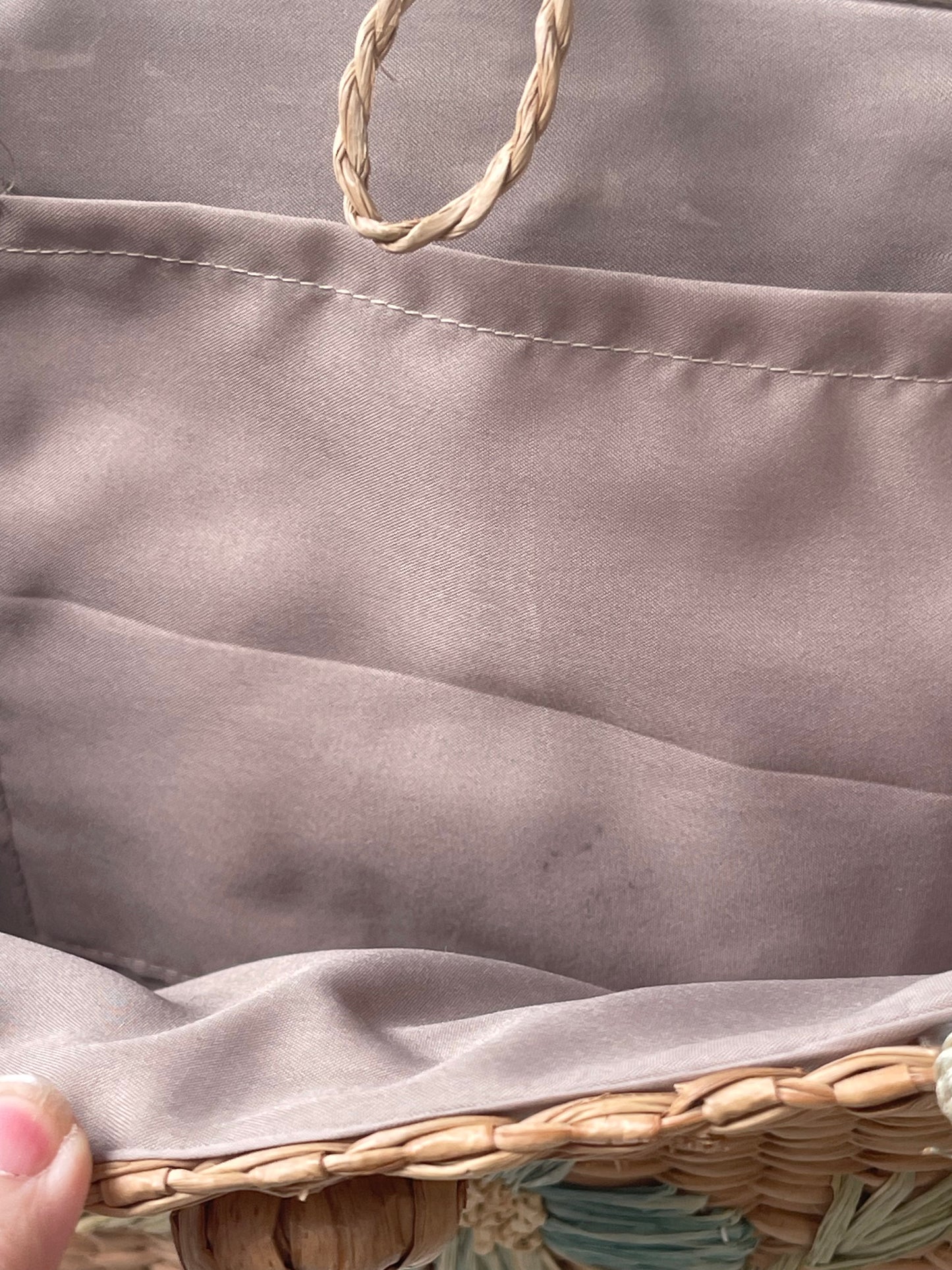 Vintage straw tote, embroidered flower summer hand bag