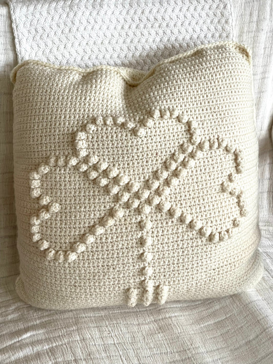 Hand knit shamrock pillow, Vintage st Partick's day pillow,knit vintage