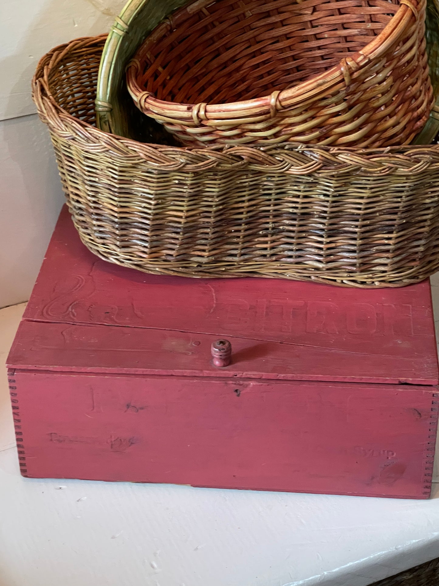 Red wooden box vintage Vintage Early 1900's Tropical Brand Citron Peel Dovetailed Wood Box 10" x 7" x5"