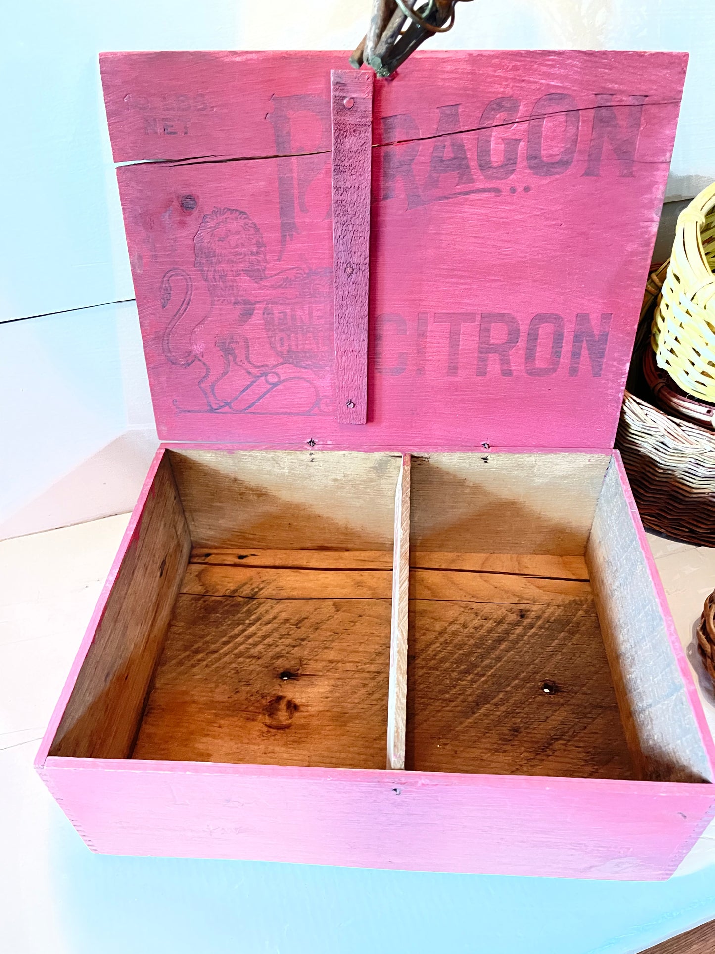 Red wooden box vintage Vintage Early 1900's Tropical Brand Citron Peel Dovetailed Wood Box 10" x 7" x5"