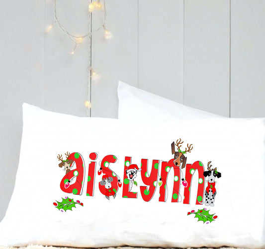 Christmas personalized pillow case, puppy pillow case