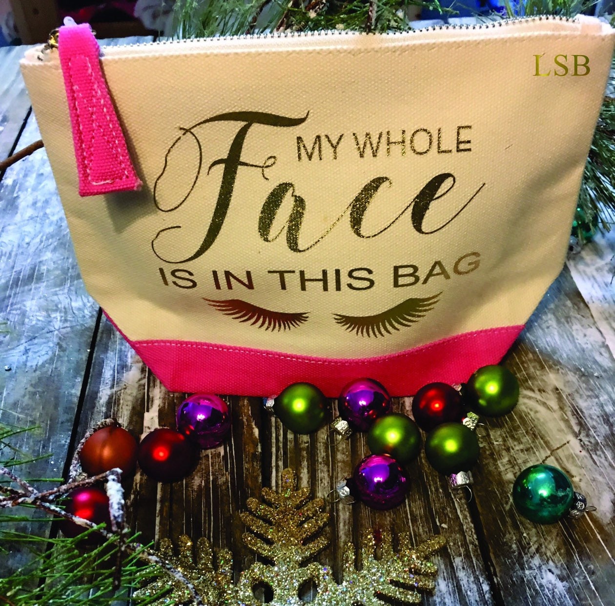 makeup bag, my whole face is in this bag, personalized makeup bag
