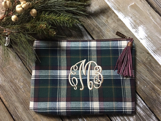 green-navy-plaid-monogrammed-bag