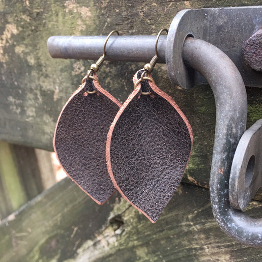 Leather teardrop earrings, boho leather earrings