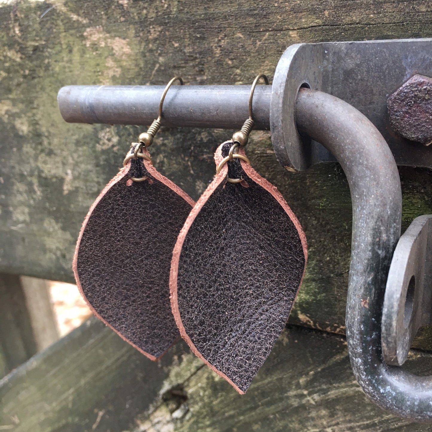Leather teardrop earrings, boho leather earrings