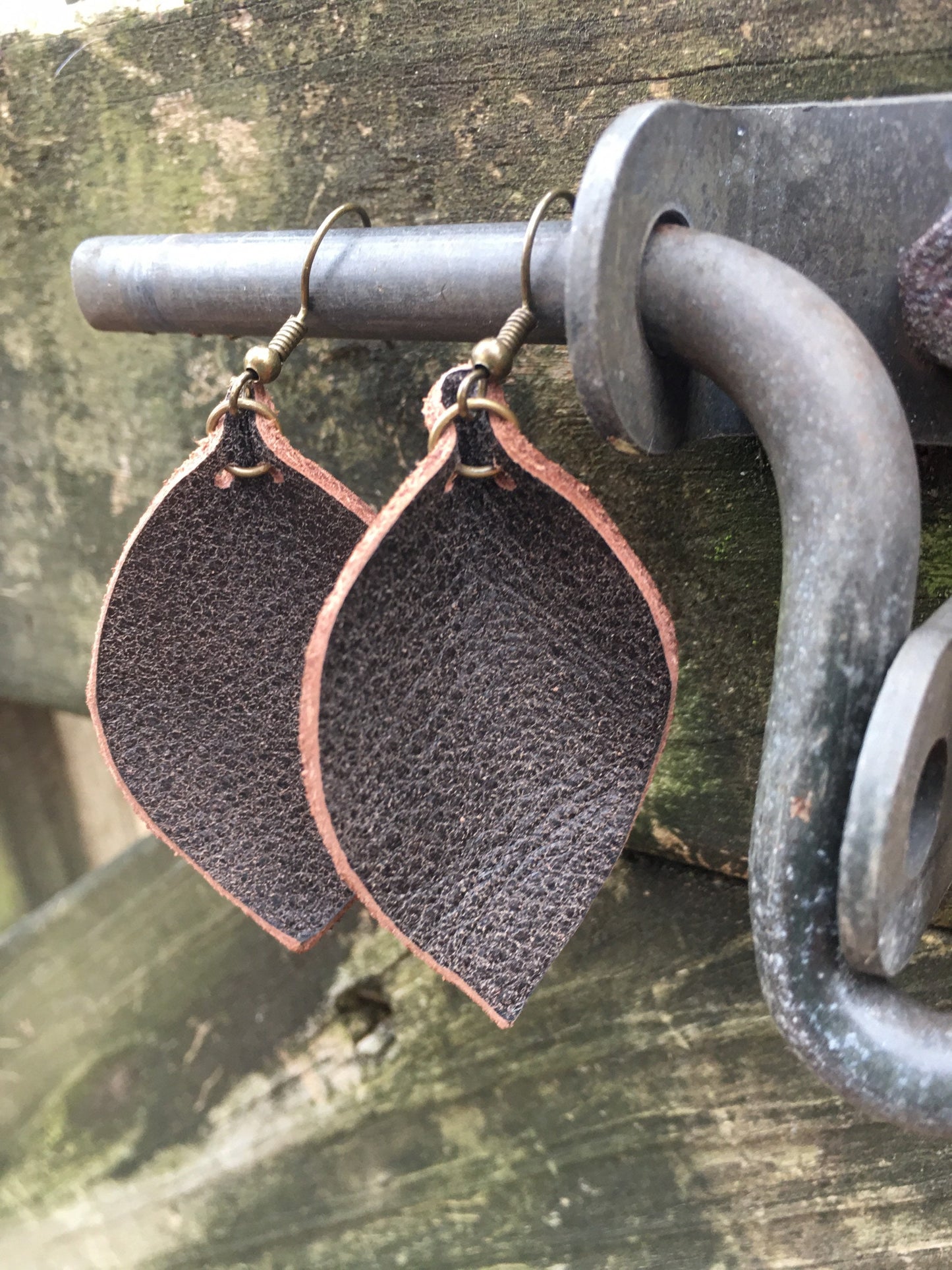 Leather teardrop earrings, boho leather earrings