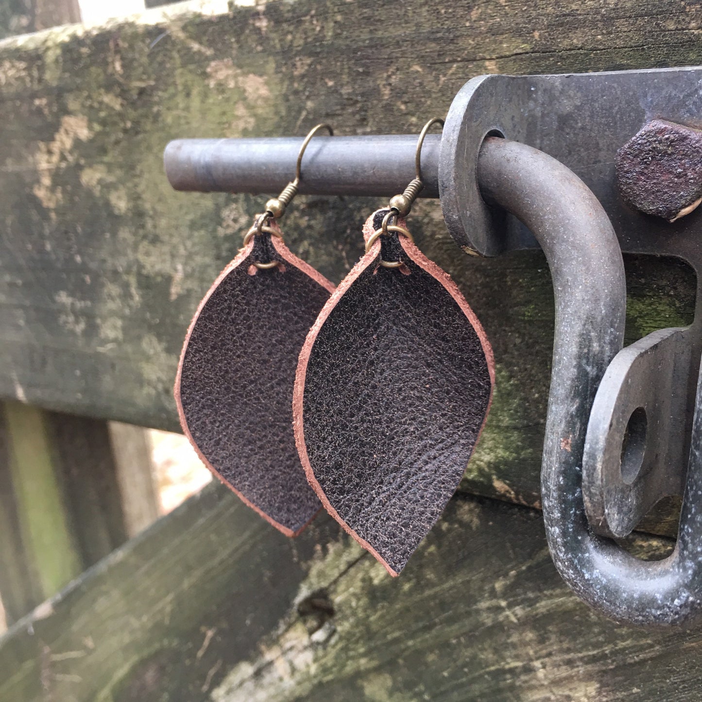 Leather teardrop earrings, boho leather earrings