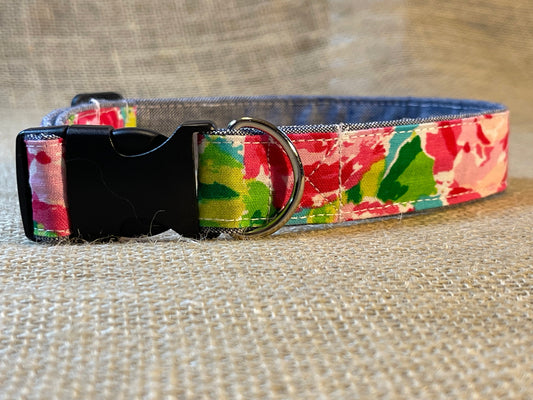 Cabbage rose dog collar, embroidered dog collar