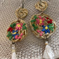 Rattan embroidered earrings, bohemian styled earrings, floral embroidered earrings