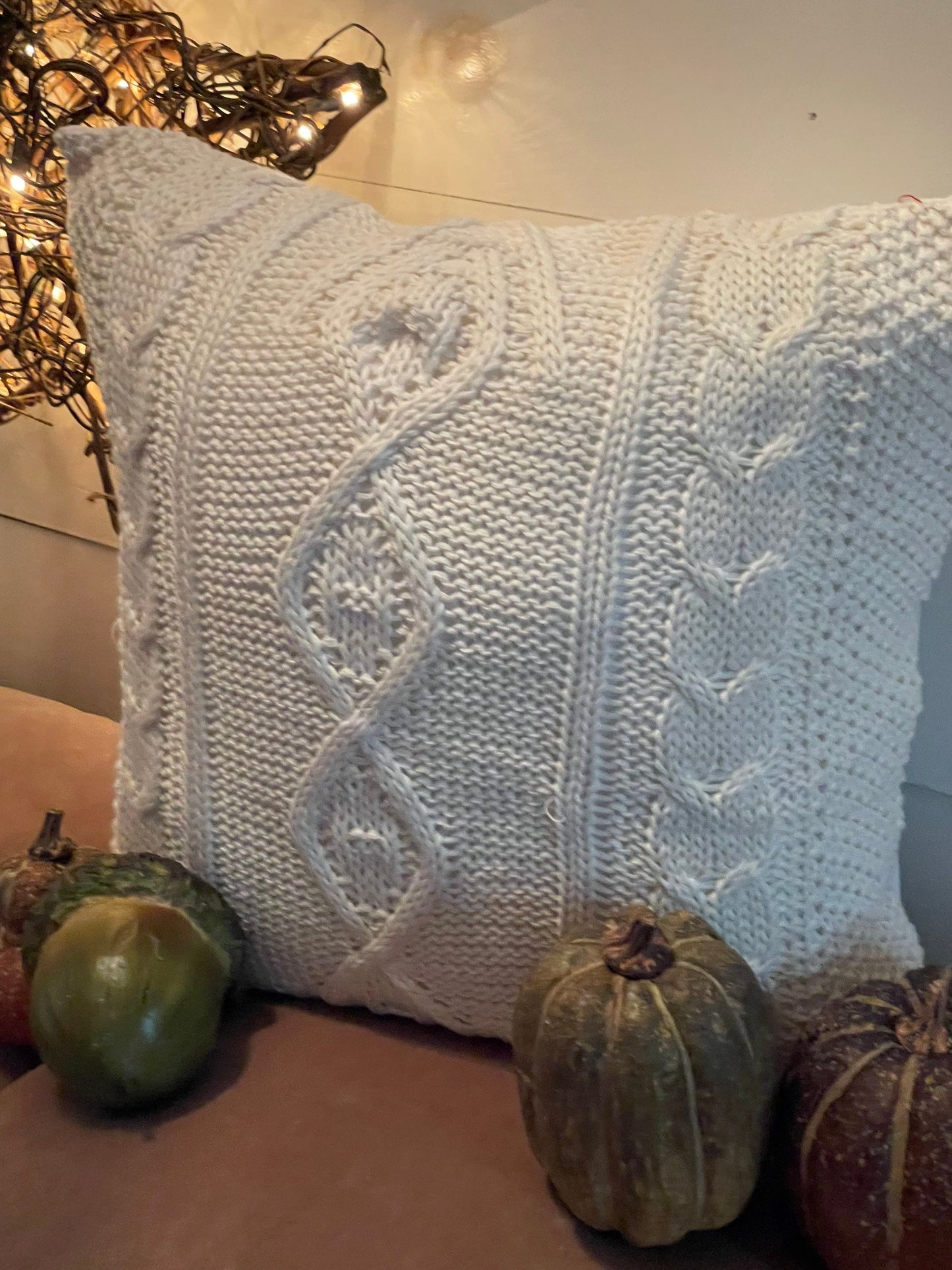 Sweater pillow, cream cable knit pillow, upcycled pillow