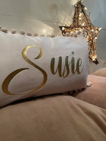 Name pillow, Personalized pillow, customize pillow words and letters, metallic lettering