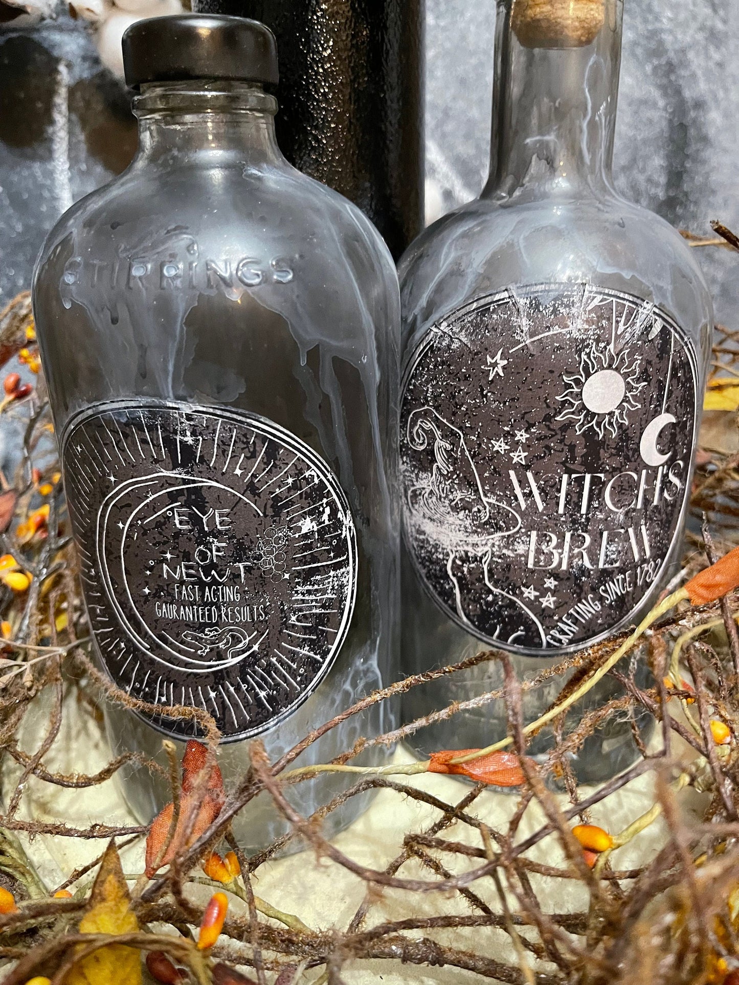 halloween bottle, Magic potion bottle, Witches brew bottle,Spider venom bottle, eye of newt bottle, Lighted bottle.
