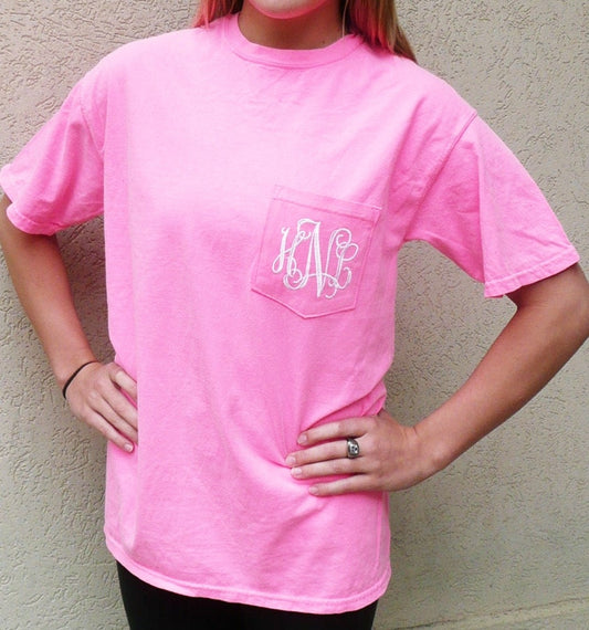 comfort colors t-shirt, personalized pocket t-shirt, monogrammed pocket t shirt,