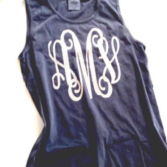 Glitter monogrammed tank, comfort colors tank