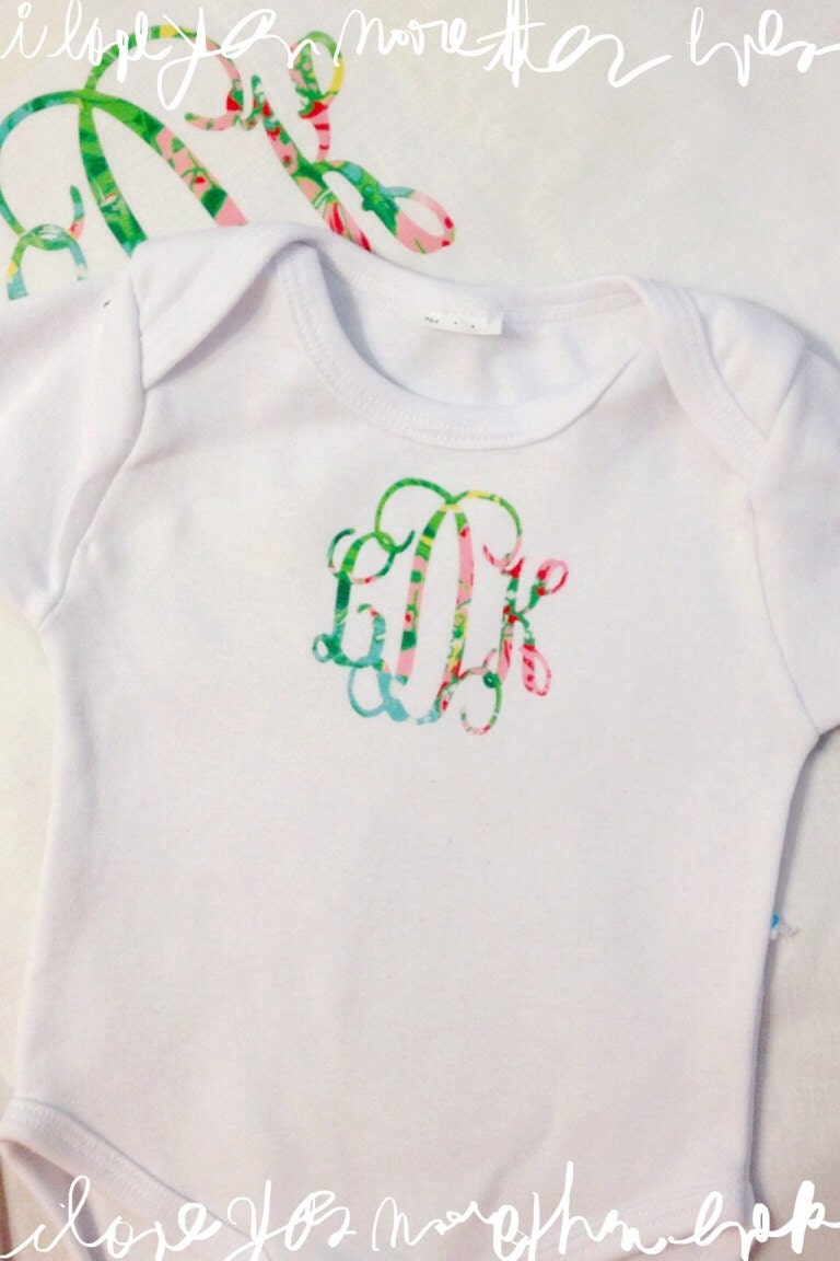 Monogrammed baby outfit one piece , Lilly inspired monogrammed bodysuit