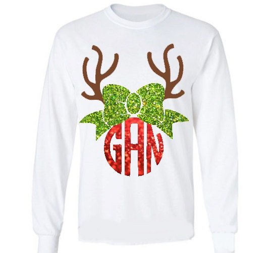 Christmas monogram shirt, YOUTH SIZED, glitter