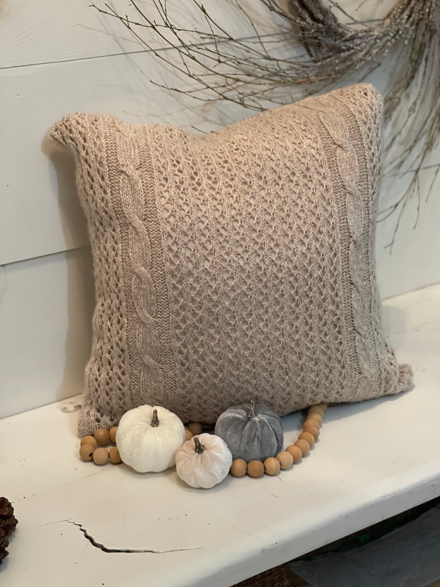 Toasty tan sweater pillow, upcycled pillow, sweater knit pillow