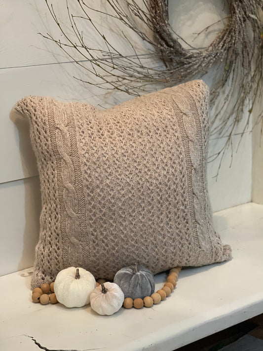 Toasty tan sweater pillow, upcycled pillow, sweater knit pillow