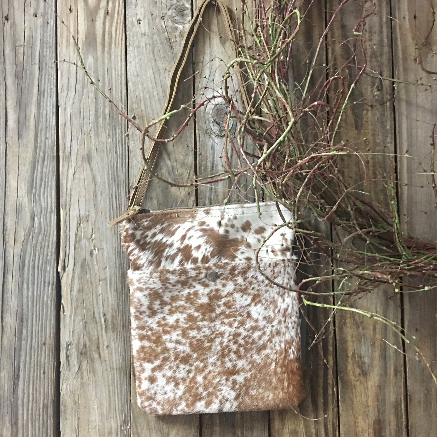 Crossbody leather purse, cowhide hairon leather purse