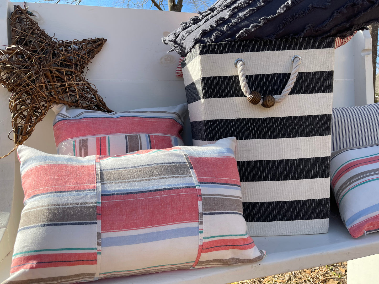 Cabana stripe pillow cover, canvas pillow cover, boathouse print pillow, striped pillow cover